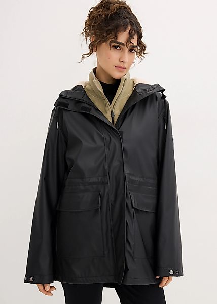bonprix Regenjacke mit Kapuze gefüttert mit Teddyfutter, wasserdicht, lässi günstig online kaufen