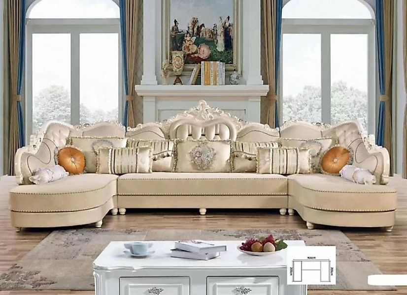 JVmoebel Ecksofa Klassische Couch U-Form Ecksofa Polster Couch Holz Textil, günstig online kaufen
