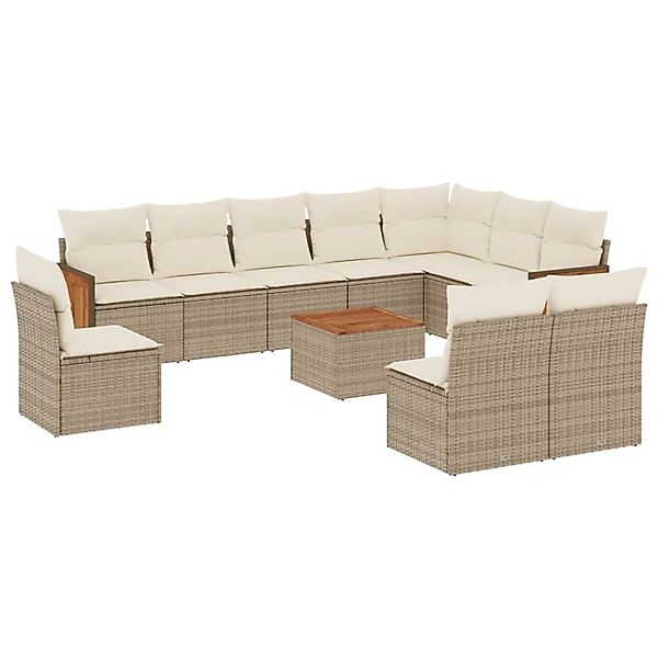 vidaXL 11-Tlg Garten-Sofagarnitur mit Kissen Beige Poly Rattan 3260161 günstig online kaufen