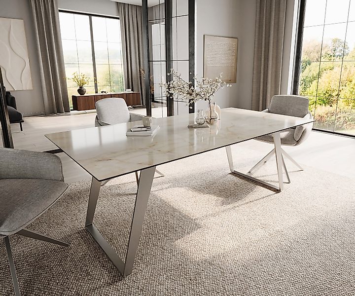 Esstisch Edge 200x100 Keramik Laminam® Onice Oro ?Edelstahl Schräg günstig online kaufen