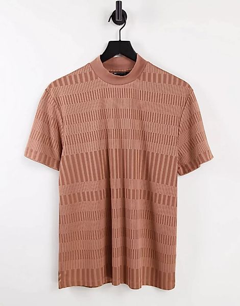ASOS DESIGN – Hochgeschlossenes, geripptes T-Shirt in Orange günstig online kaufen