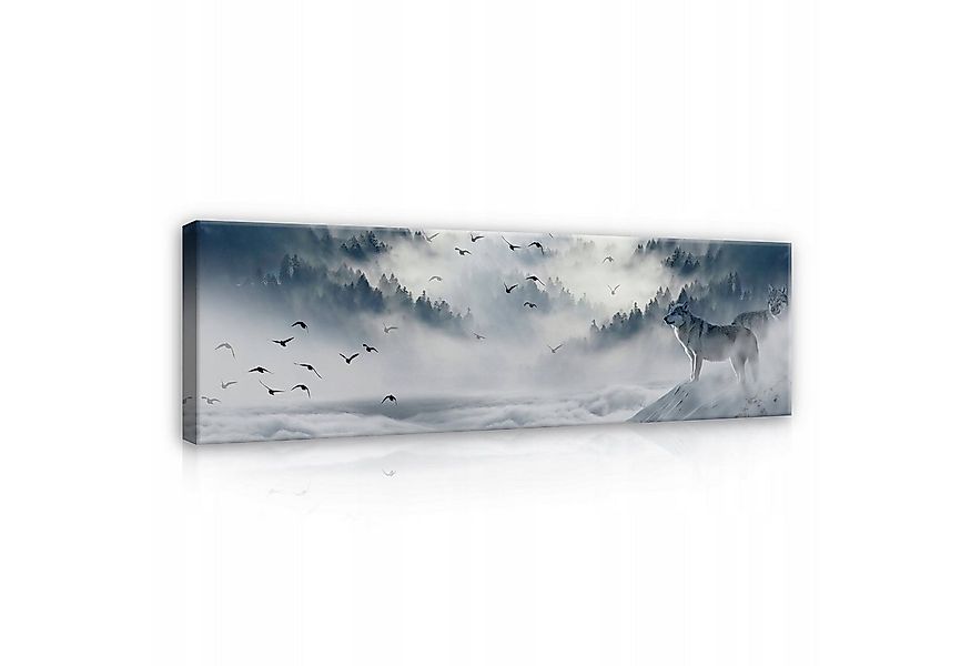 Wallarena Leinwandbild Wolf Natur Wald Tiere Grau Wand Deko 145x45 cm Groß günstig online kaufen