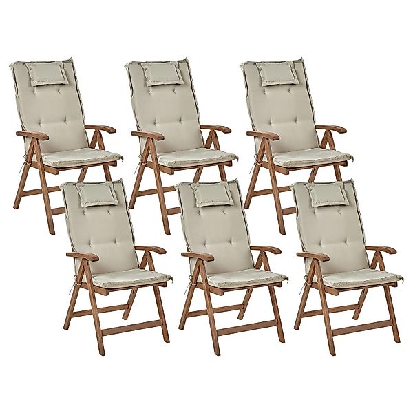 Beliani Gartenstuhl Dunkler Holzfarbton Beige 69x54x105 günstig online kaufen