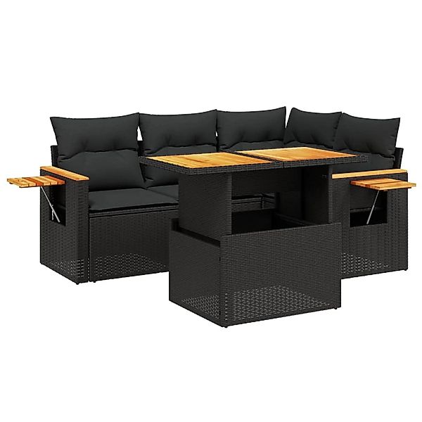 vidaXL 5-Tlg Garten-Sofagarnitur mit Kissen Schwarz Poly Rattan 3273498 günstig online kaufen