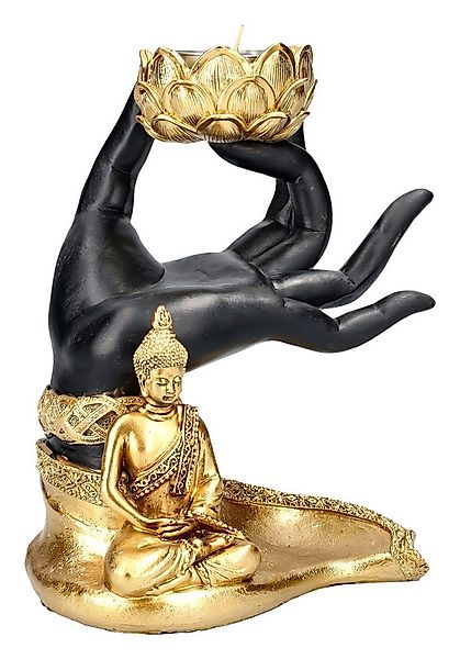 Figuren Shop GmbH Teelichthalter Teelichthalter - Buddha Figur mit Hand - M günstig online kaufen