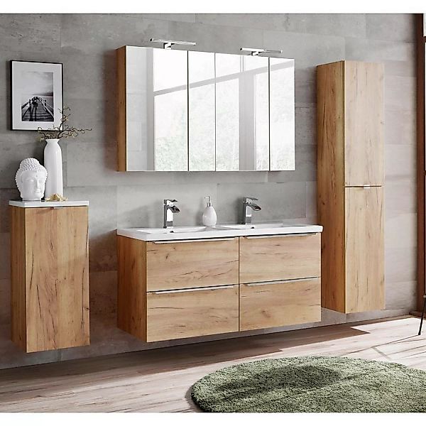 Lomadox Badmöbel Set mit Doppel-Keramik-Waschtisch und 2 Spiegelschränken T günstig online kaufen