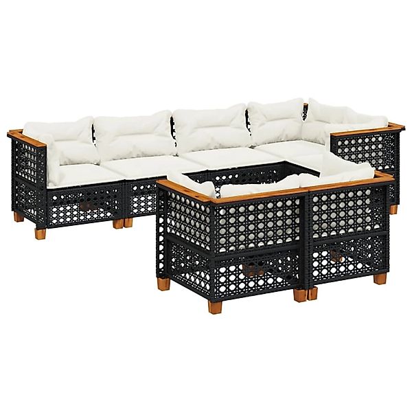 vidaXL 7-Tlg Garten-Sofagarnitur mit Kissen Schwarz Poly Rattan 3261884 günstig online kaufen