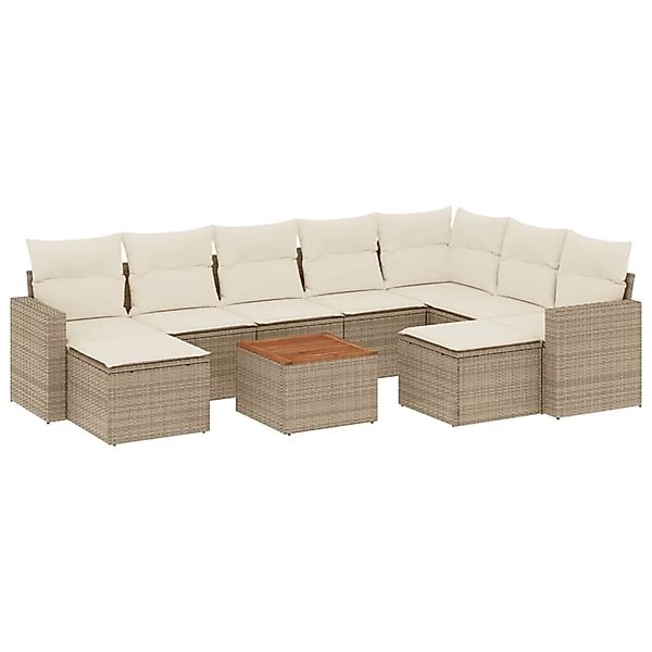 vidaXL 10-Tlg Garten-Sofagarnitur mit Kissen Beige Poly Rattan 3256737 günstig online kaufen