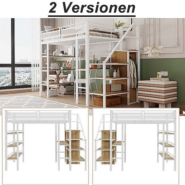 Flieks Hochbett Metallbett 90x200cm mit Schreibtisch Stauraumtreppe Kleider günstig online kaufen