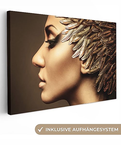 OneMillionCanvasses® Leinwandbild Frau - Abstrakt - Schwarz - Gold - Porträ günstig online kaufen
