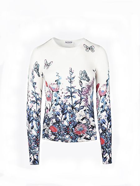 Passioni Strickpullover in weiß mit Blumen günstig online kaufen