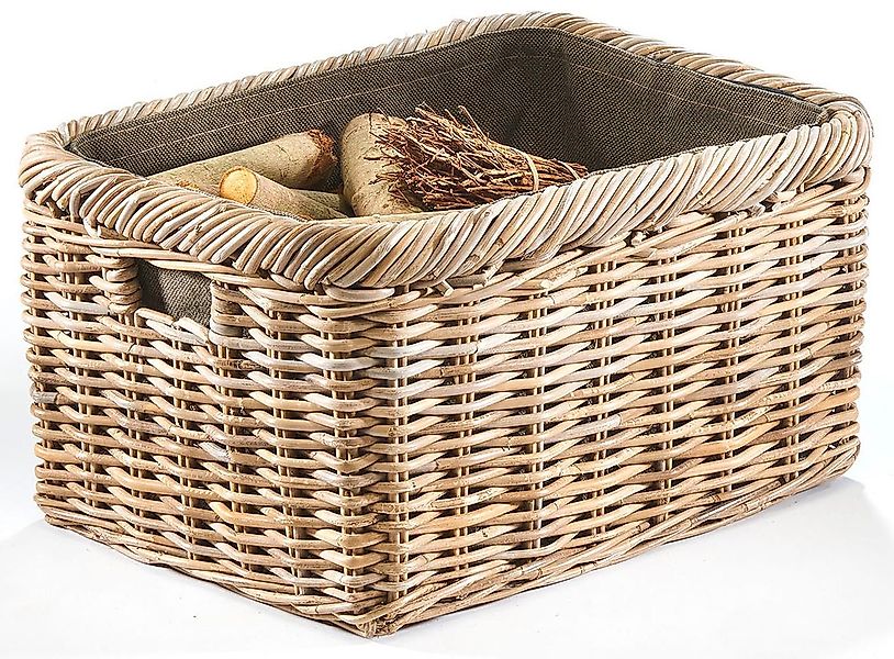 Kobolo Kaminholzkorb Holztrage Rattan grau mit Jutestoff dunkel (1 St) günstig online kaufen
