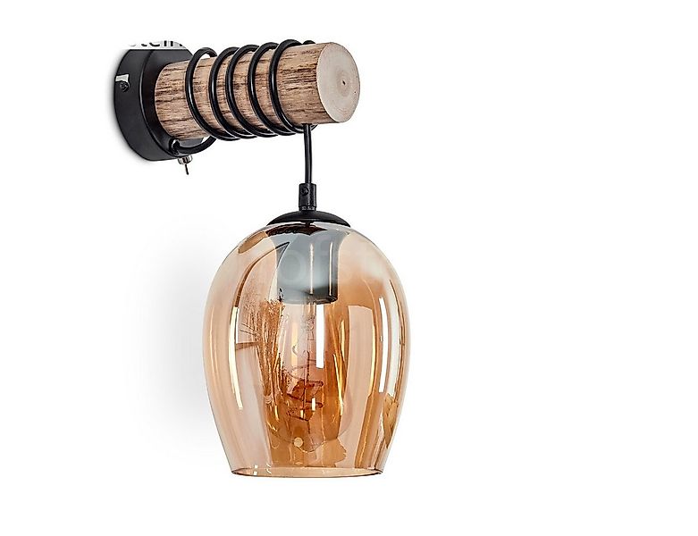 hofstein Wandleuchte Wandlampe aus Holz/Metall/Glas in Natur/Schwarz/Bernst günstig online kaufen