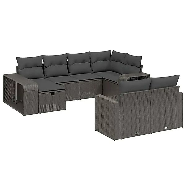 vidaXL 10-Tlg Garten-Sofagarnitur mit Kissen Schwarz Poly Rattan 3266235 günstig online kaufen