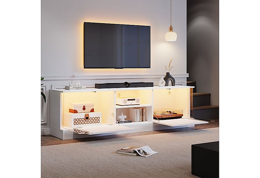 KLAM HOME Lowboard Weißer Hochglanz-TV-Schrank mit LED-Aufbewahrungsfunktio günstig online kaufen