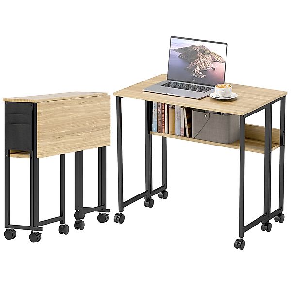 HOMCOM Klappbarer Schreibtisch auf Rollen, Computertisch 80 x 50 cm mit Reg günstig online kaufen
