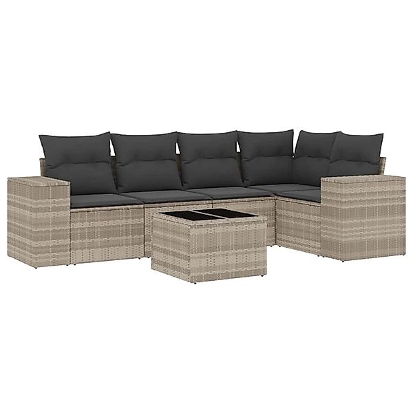 vidaXL 6-Tlg Garten-Sofagarnitur mit Kissen Hellgrau Poly Rattan 3254879 günstig online kaufen