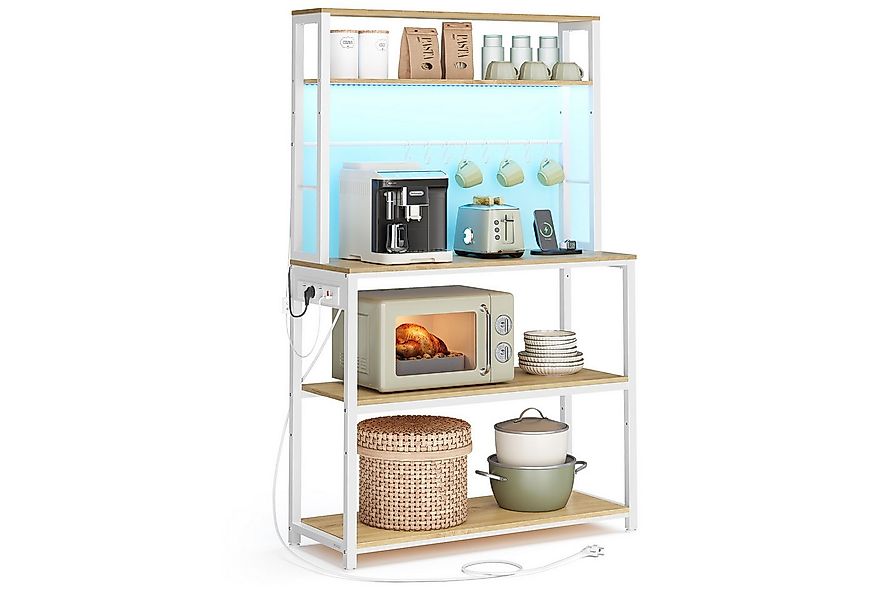 VASAGLE Standregal, mit LED-Beleuchtung, Steckdosen, verstellbaren Ablagen, günstig online kaufen