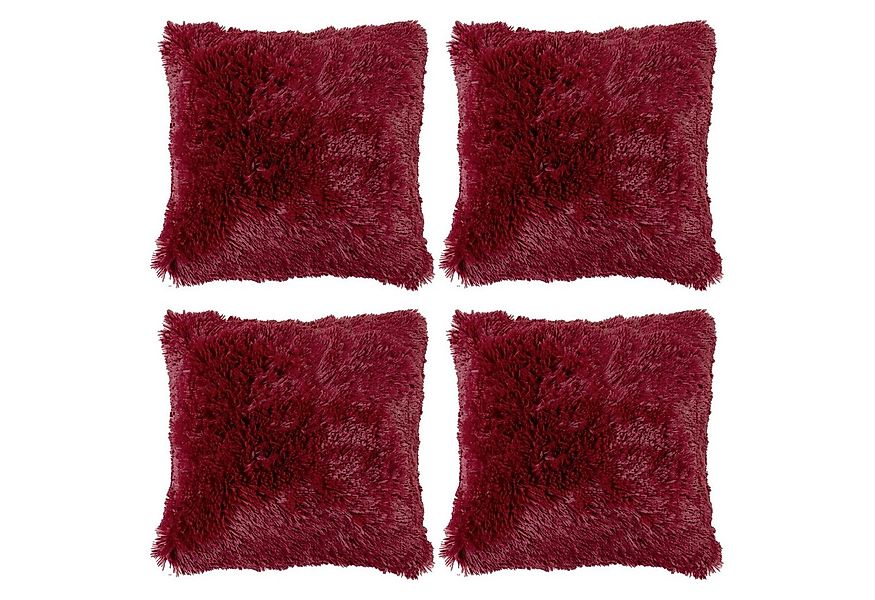 Home4You Dekokissen 4er Set, Rot, Schwarz, Kunstfaser, 50 x 50 cm, Kissenhü günstig online kaufen