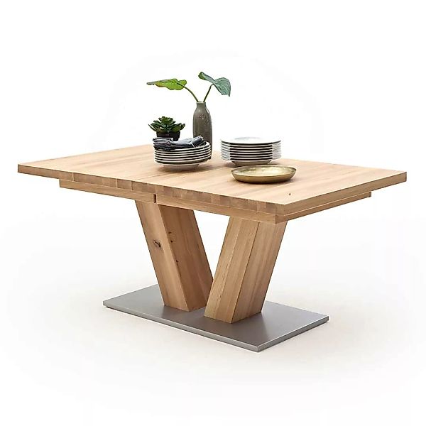Ausziehbarer Tisch mit V-Fußgestell Eiche Massivholz günstig online kaufen