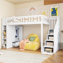 Flieks Hochbett Kinderbett 90x200cm mit Kleiderschrank günstig online kaufen