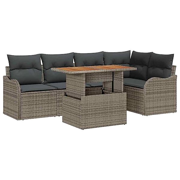 vidaXL Garten-Sofa-Set mit Speicher 6-Tlg Grau Poly Rattan 3358197 günstig online kaufen