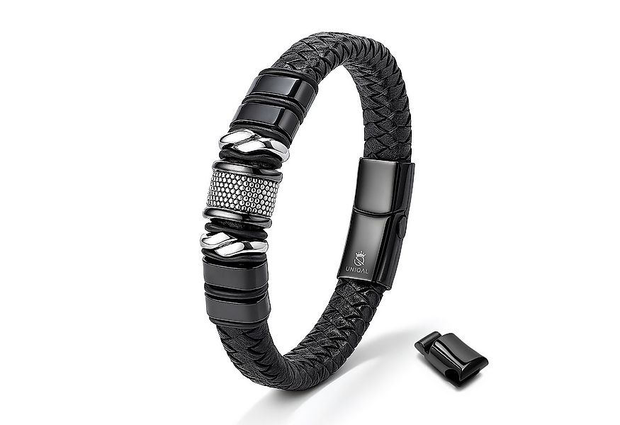 UNIQAL.de Lederarmband „MAMBA“ – Maskulines Design in Schwarz & Silber (Ech günstig online kaufen