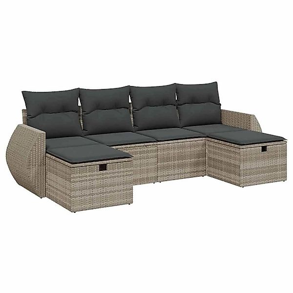 vidaXL 6-Tlg Garten-Sofagarnitur mit Kissen Hellgrau Poly Rattan 3264168 günstig online kaufen
