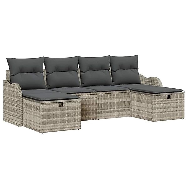 vidaXL Sofa Set mit Kissen mit Speicher 6-Tlg Hellgrau Poly-Rattan 3359021 günstig online kaufen