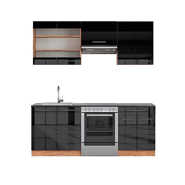 Vicco Fame-Line Einbauküche Anthrazit Hochglanz/Goldkraft Eiche 200 cm AP A günstig online kaufen