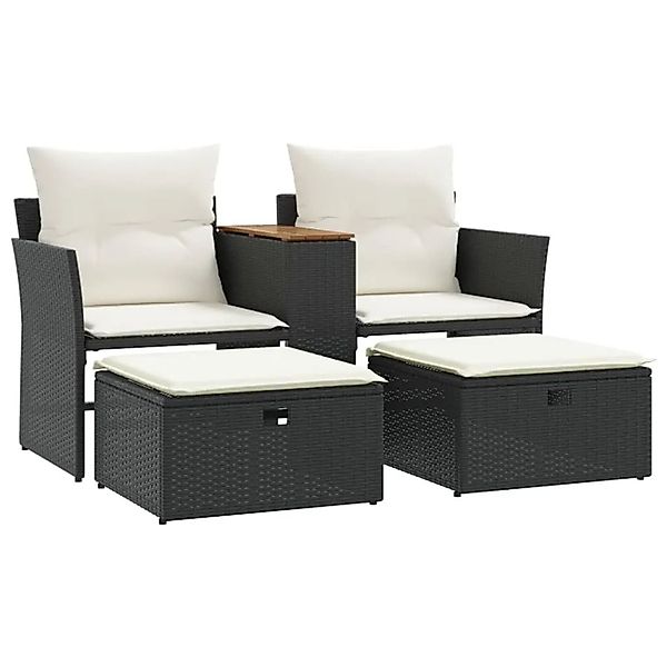 vidaXL Gartensofa 2-Sitzer mit Hockern Schwarz Poly Rattan 365803 günstig online kaufen