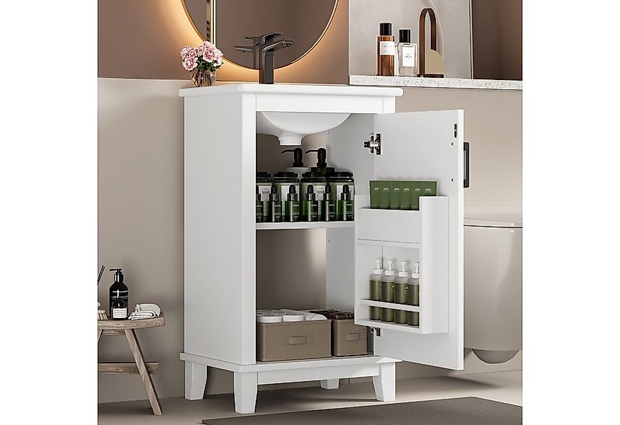 Merax Waschtisch mit Türregal und verstellbaren Einlegeböden (Badschrank Ba günstig online kaufen