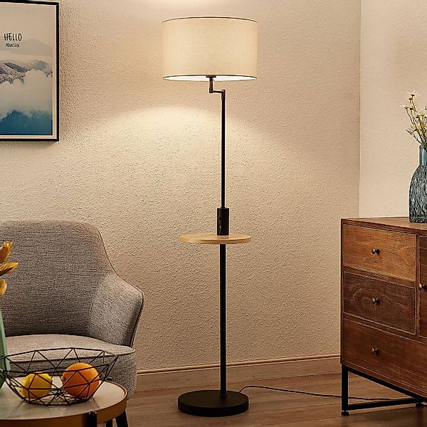 Lindby Stehlampe Zinia, schwarz, Ablage, USB-Anschluss günstig online kaufen