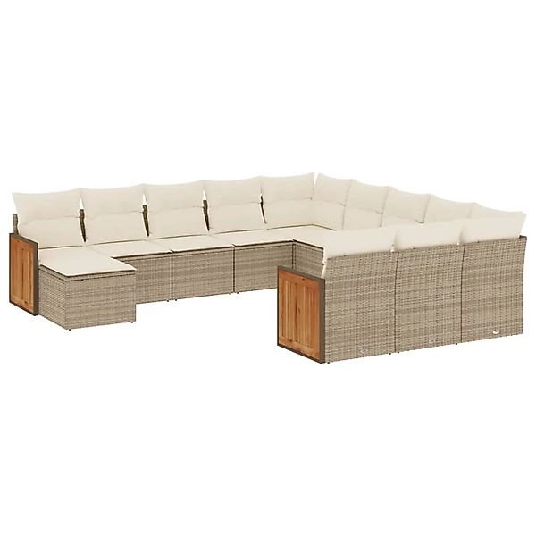 vidaXL 12-Tlg Garten-Sofagarnitur mit Kissen Beige Poly Rattan 3260665 günstig online kaufen