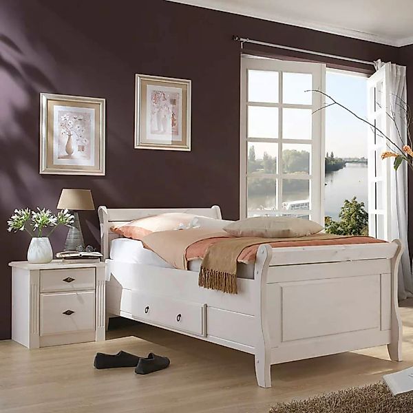 Komfortbett in Weiß Kiefer teilmassiv Nachtkommode (zweiteilig) günstig online kaufen