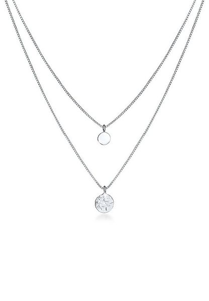 Elli Ketten-Set 2-lagig Layer Coin Plättchen Struktur 925 Silber, Geo günstig online kaufen