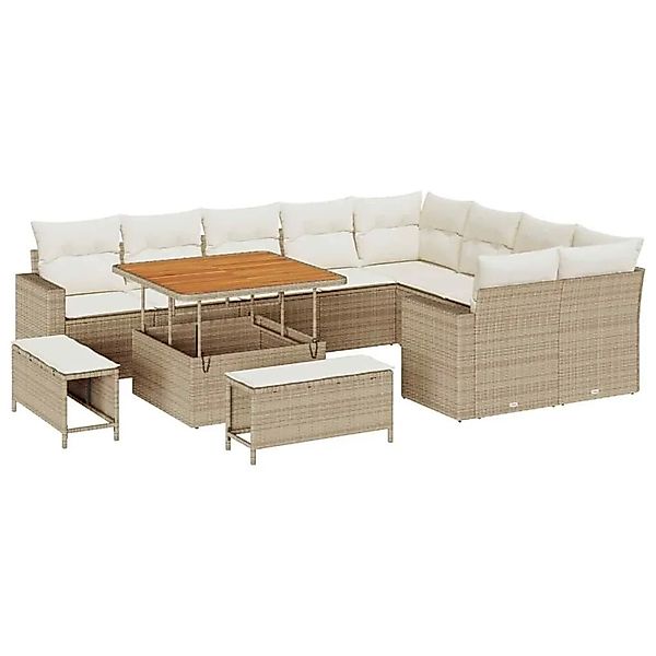 vidaXL Gartensofa-Set mit Kissen 13 Stk Beige und Creme Poly-Rattan 3363596 günstig online kaufen