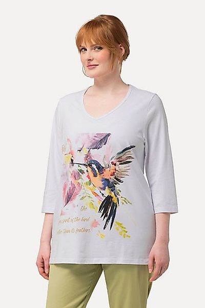 Ulla Popken T-Shirt Shirt Vogel A-Linie V-Ausschnitt 3/4-Arm günstig online kaufen