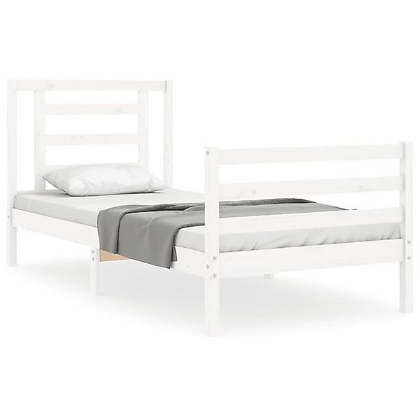 vidaXL Bettgestell, Massivholzbett mit Kopfteil Weiß 90x200 cm günstig online kaufen