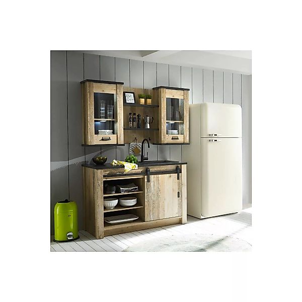 Küchen Set inkl. Spülschrank mit Scheunentorbeschlag SHELTON-61 in Old Styl günstig online kaufen