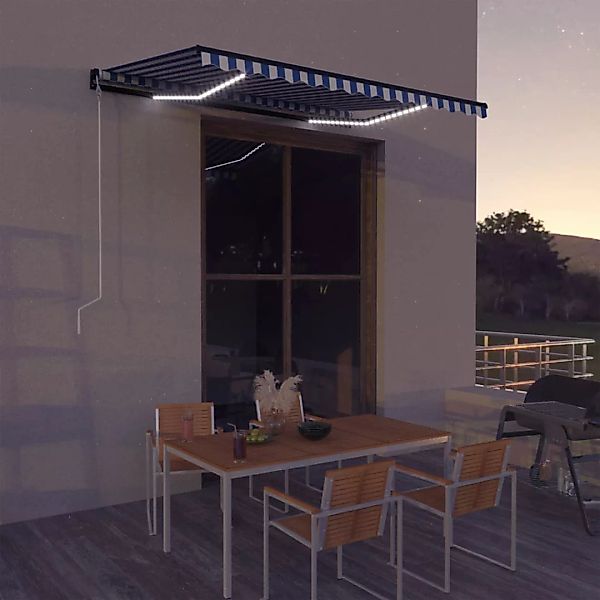 Markise Mit Windsensor & Led 350x250cm Blau Und Weiß günstig online kaufen