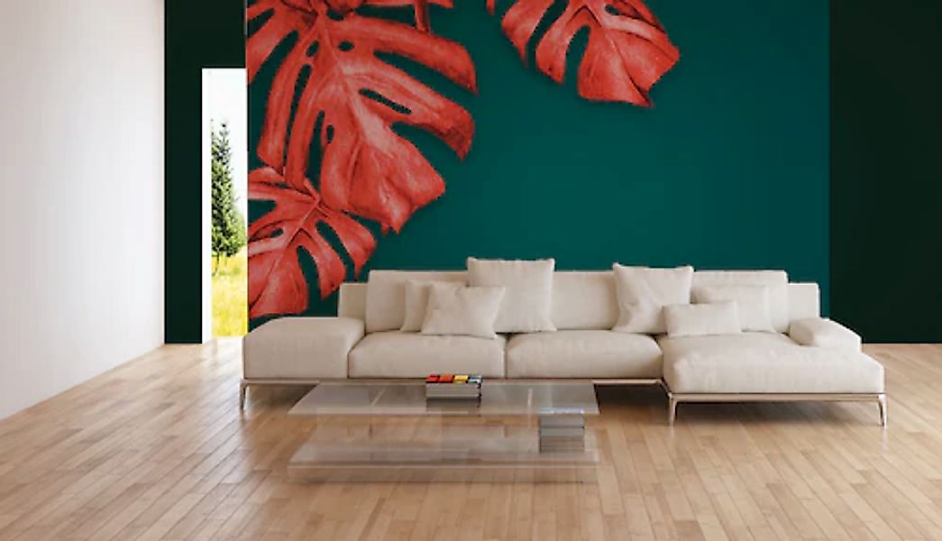 A.S. Création Vliestapete »Monstera Fototapete Rostrot Petrol Tropisch« mat günstig online kaufen