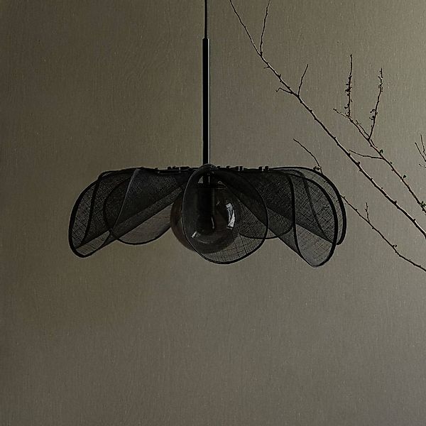 Hängeleuchte Styrka, Ø 63cm, schwarz/rauchgrau, Bananenfaser günstig online kaufen