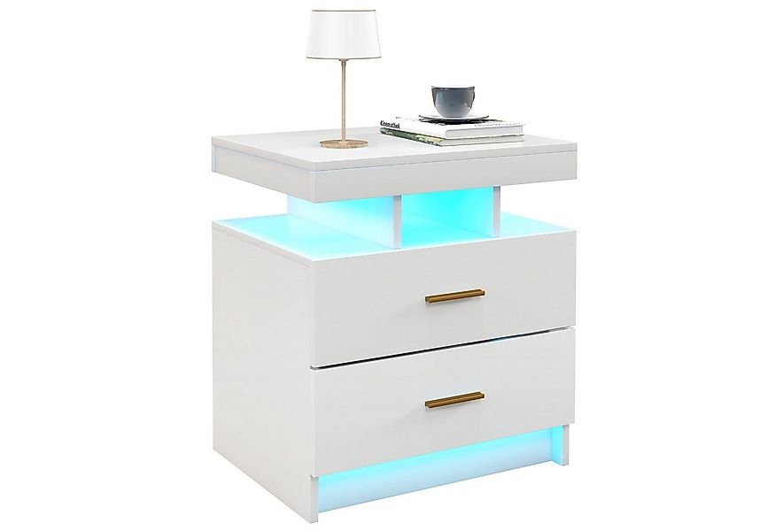 COSTWAY Nachttisch (1-St), mit LED-Beleuchtung, Sofatisch mit 2 Schubladen, günstig online kaufen