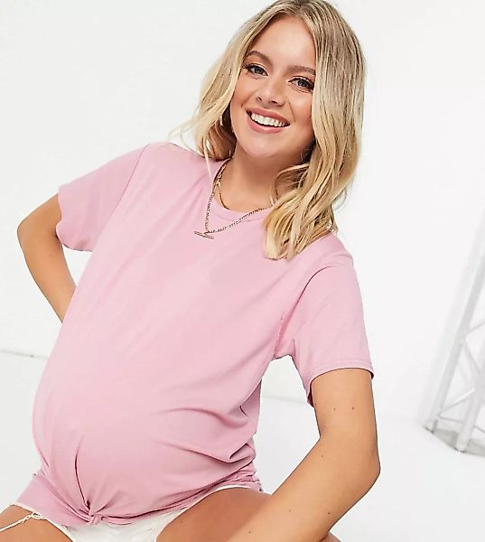 ASOS DESIGN Maternity – Langärmliges Shirt mit verdrehtem Detail vorn in Ro günstig online kaufen