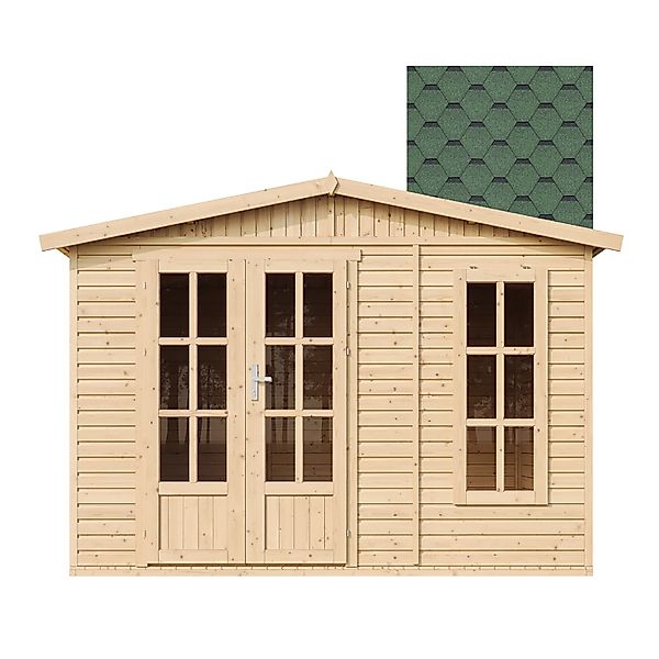 Timbela Gartenhaus Holz M334FB+H334FBGREEN 6,03 m² Dachziegel Grün mit Bode günstig online kaufen