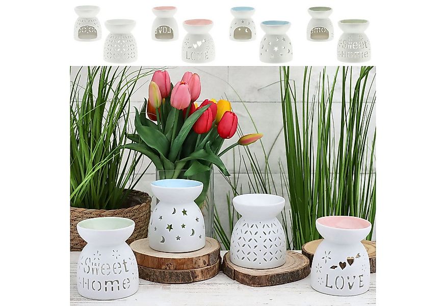 CEPEWA Duftlampe Duftlampe 4er Set Keramik 9x9,5cm Schrift Muster weiß blau günstig online kaufen