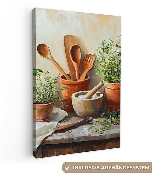 OneMillionCanvasses® Leinwandbild Töpfe - Kräuter - Holz, Fotodruck (1 St), günstig online kaufen