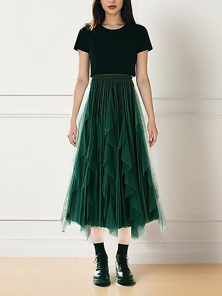 DEBAIJIA Meshrock Damen Röcke Lang Hoch Elastische Taille Elegant Vintage A günstig online kaufen