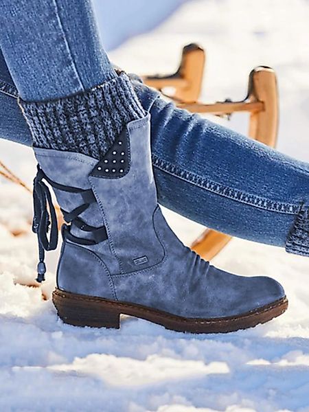 Große Größe Damen Winter Snow Riemchen Blockabsatz Mitte Wade Stiefel günstig online kaufen